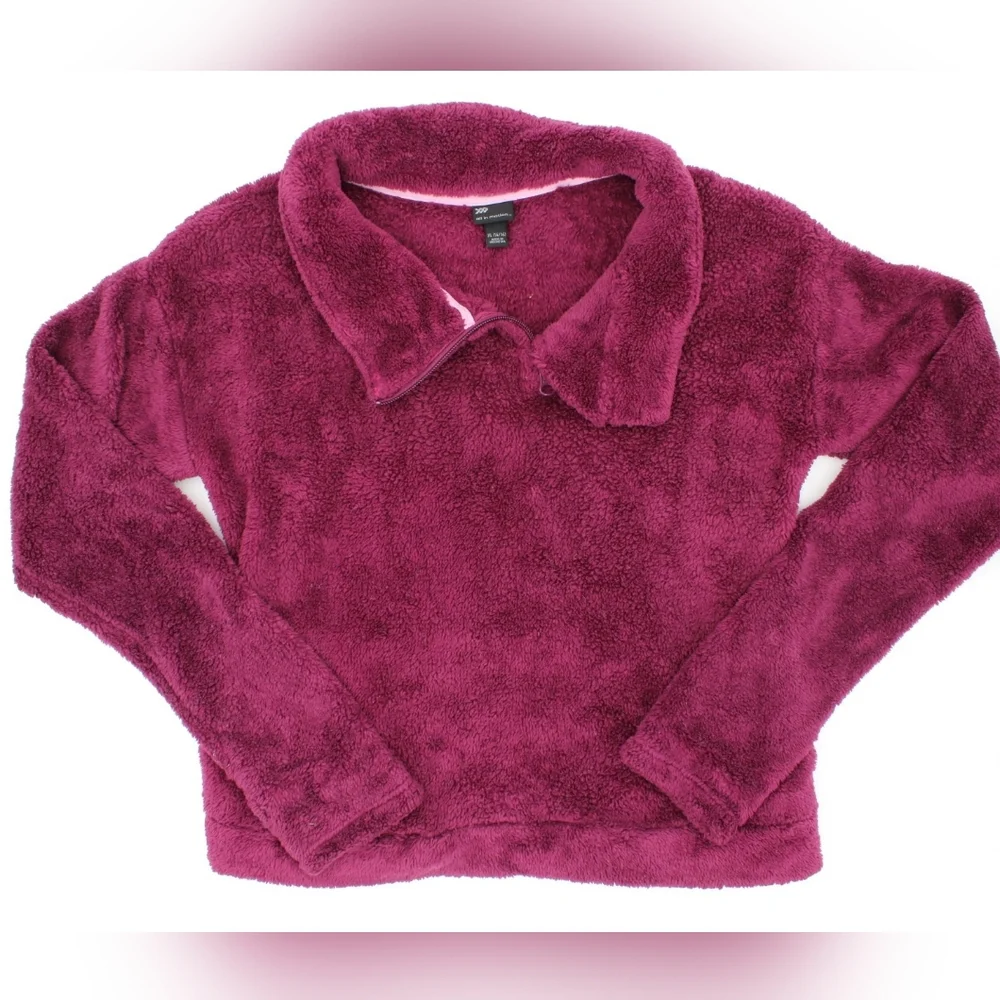 All in Motion Girls XL (14/16) Burgundy Fuzzy Pullover with Pockets & Thumb Hole